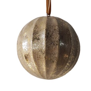 BALL WOODEN 4.5" LT. BROWN ANTIQUE GOLD BRUSHED FINISHED