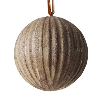 BALL WOODEN 4" LT. BROWN ANTIQUE GOLD BRUSHED FINISHED