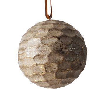 BALL WOODEN 4" LT. BROWN ANTIQUE GOLD BRUSHED FINISHED