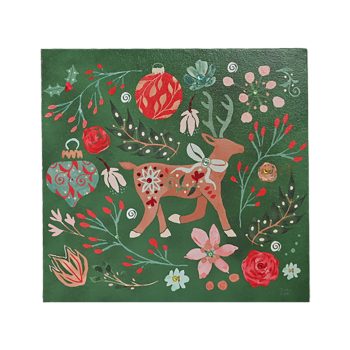 CANVAS WALL ART 10"X10" GREEN PAINTED DEER DESIGN