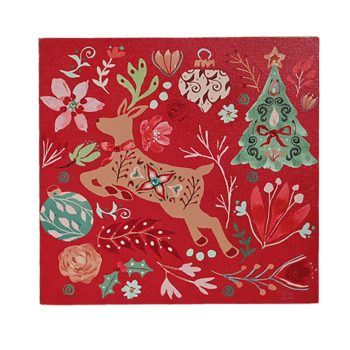 CANVAS WALL ART 10"X10" RED PAINTED DEER DESIGN