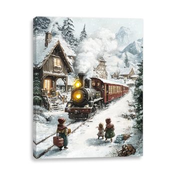 CANVAS WALL ART 16"X12" POLAR EXPRESS SCENE 2PC LED+6 HOUR TIMER