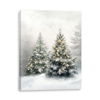 CANVAS WALL ART16"X12" SNOWED TREES 30PC FIBER+6 HOUR TIMER