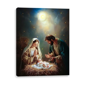 CANVAS WALL ART 16"X12" HOLY FAMILY SCENE 1PC LED+30PC FIBER++6/18 HOURS TIMERS
