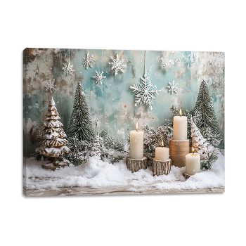 CANVAS WALL ART 12"X16" CANDLES SCENE 4PC LED+BLOW FUNCTION