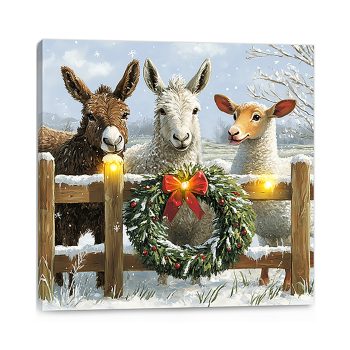 CANVAS WALL ART 16"X16" BARN ANIMALS SCENE 30PC FIBER+6 HOUR TIMER