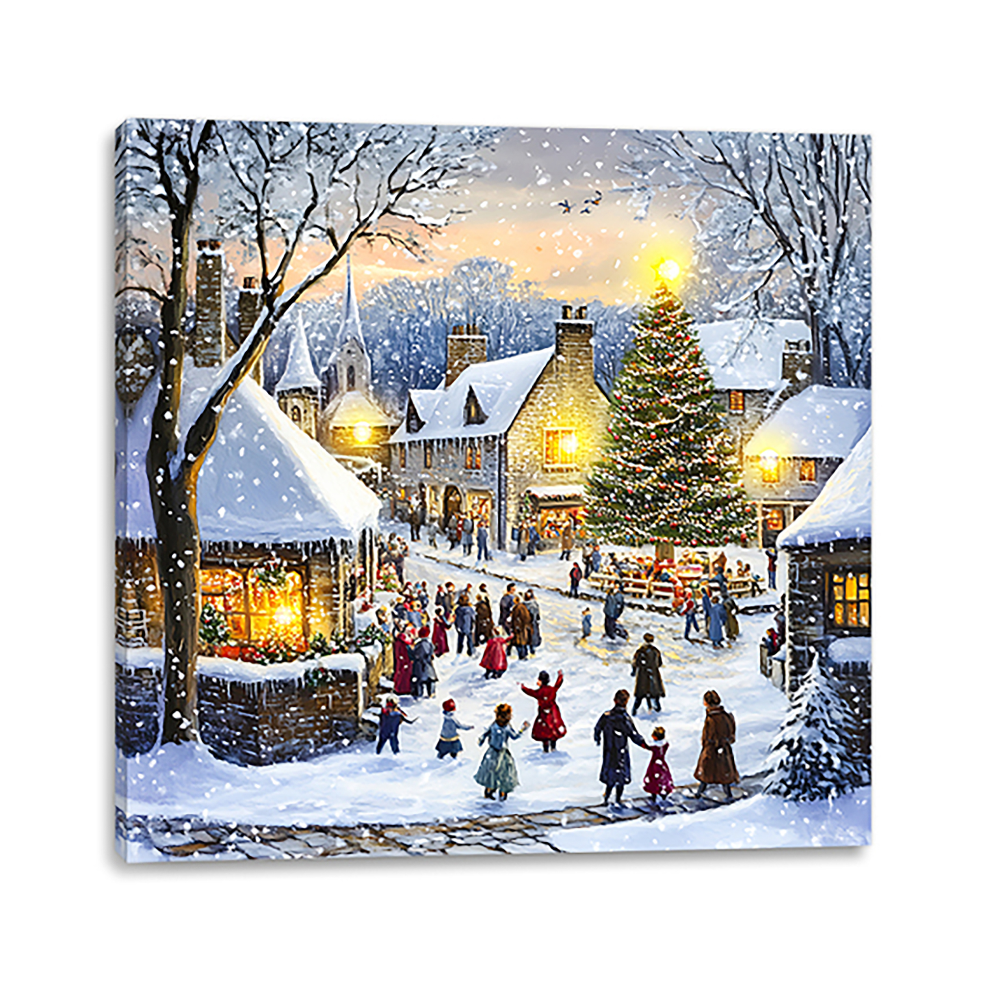 CANVAS WALL ART 16"X16" CHRISTMAS EVE SCENE 5PC LED+6 HOUR TIMER