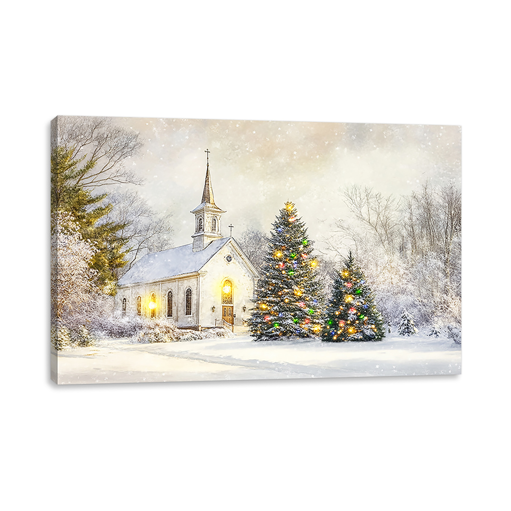 CANVAS WALL ART 24"X16" CHURCH SCENE 4PC LED+30PC FIBER+6 HOUR TIMER