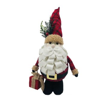 SANTA STANDING SANTA 6"X12" W/GIFT BOX RED/WHITE/BLACK FABRIC