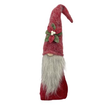 PLUSH GNOME FELT 24" RED W/POINSETTIA
