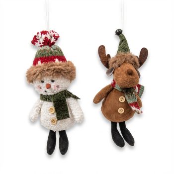 ORN PLUSH SNOWMAN AND MOOSE 2"X9"MULTI COLOR