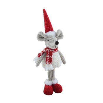 PLUSH STANDING MOUSE 7"X16" W/RED HAT AND SCARF
