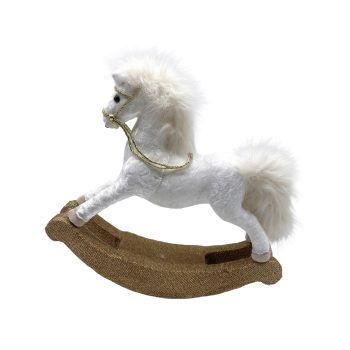 ROCKING HORSE 11"X11" WHITE VELVET/FUR