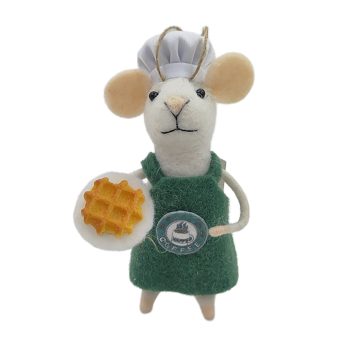 ORN WOOL MOUSE 3"X5" CHEF APRON GREEN WITH WAFFLE