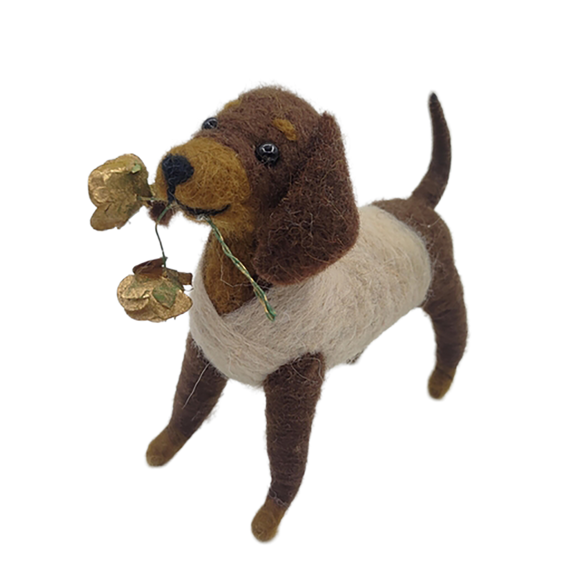 ORN WOOL DOG 4.5"X4.5" BROWN ADD HANGER
