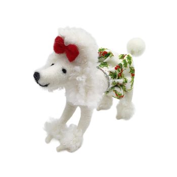 ORN WOOL DOG 6"X5" WHITE POODLE W HOLLY OUTFIT