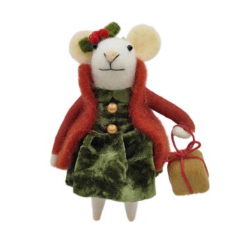 ORN WOOL MOUSE 3.5"X4.5" GREEN/RED WITH BAG