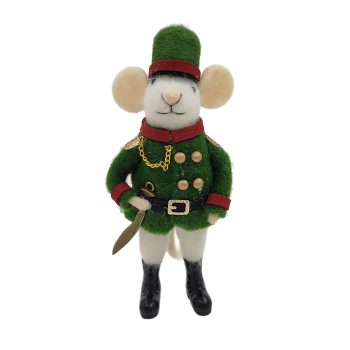 ORN WOOL MOUSE 2.5"X5.5" GREEN SOLDIER COAT
