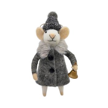 ORN WOOL MOUSE 3"X5.5" GREY COAT WITH BELL