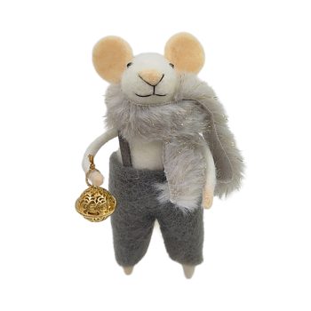 ORN WOOL MOUSE 2.5"X5" GREY OVERALL AND SCARF