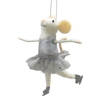 ORN WOOL MOUSE 4"X5.5" SILVER DRESS SKIING