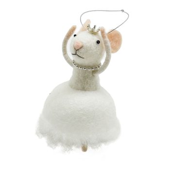 ORN WOOL MOUSE 3"X5" WHITE DRESS DOING BALLET