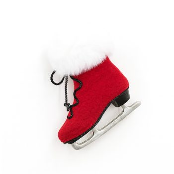 ORN ICE SKATE 6"X6.5" RED FABRIC W/FUR