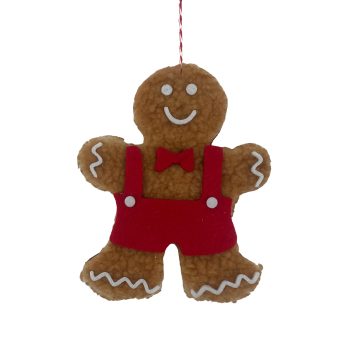ORN FABRIC GINGERBREAD BOY 6" RED OVERALL BROWN/RED
