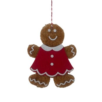 ORN FABRIC GINGERBREAD GIRL 6" W/RED DRESS BROWN/RED