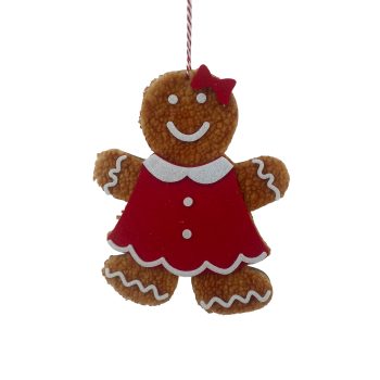ORN FABRIC GINGERBREAD GIRL 9" W/RED DRESS BROWN/RED