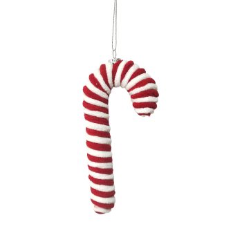 ORN FABRIC CANDY CANE 6" RED/WHITE FURRY