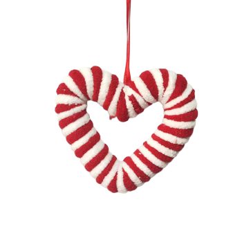ORN FABRIC HEART 4" RED/WHITE FURRY