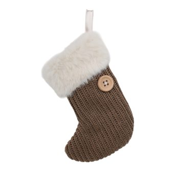 ORN FABRIC STOCKING 4"X5" BROWN W/FUR CUFF