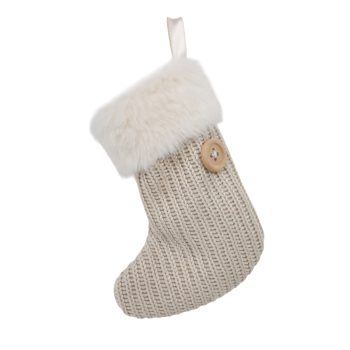 ORN FABRIC STOCKING 4"X5" LIGHT GREY W/FUR CUFF