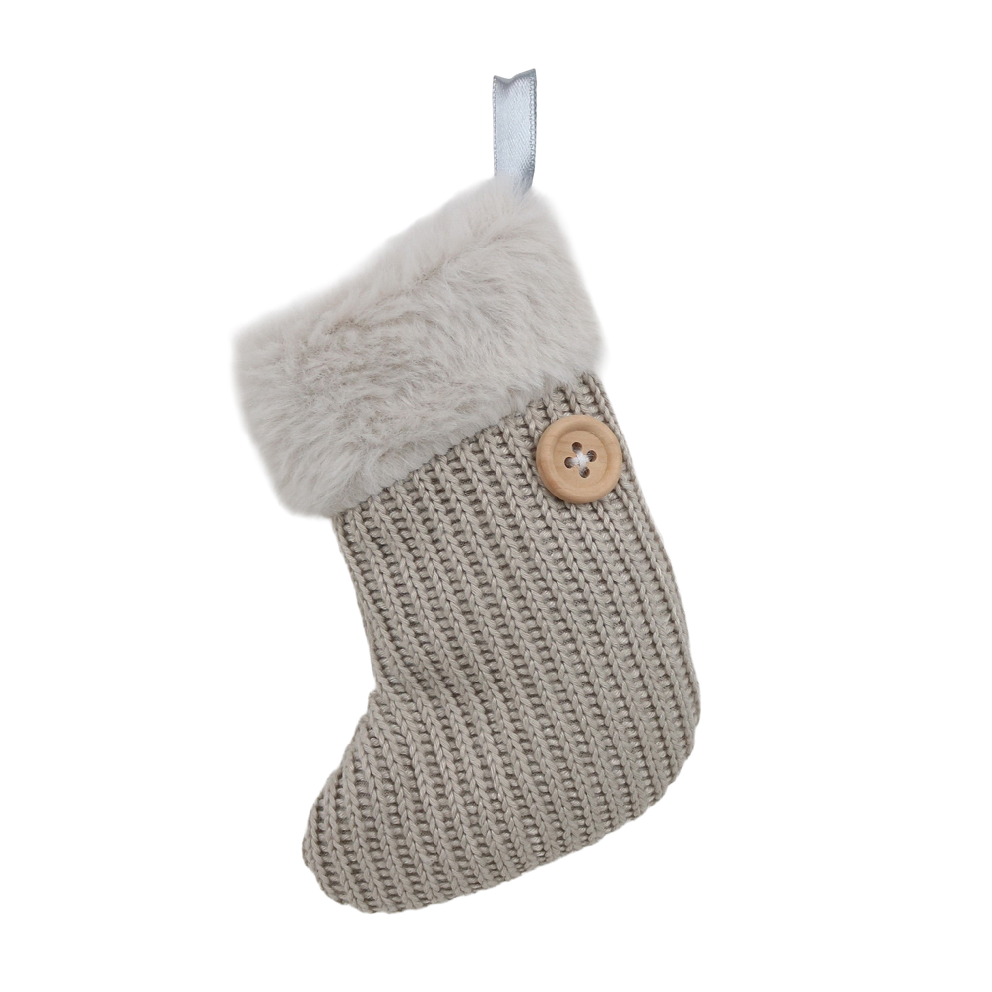 ORN FABRICSTOCKING 4"X5" GREY W/FUR CUFF