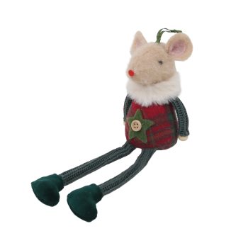ORN SITTING MOUSE 3"X11" GREEN OUTFIT W/HANGER