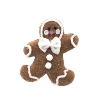 ORN GINGERBREAD BOY 5"X6" BROWN/WHITE FABRIC