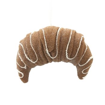 ORN FABRIC CROISSANT 8"X5" BROWN/WHITE