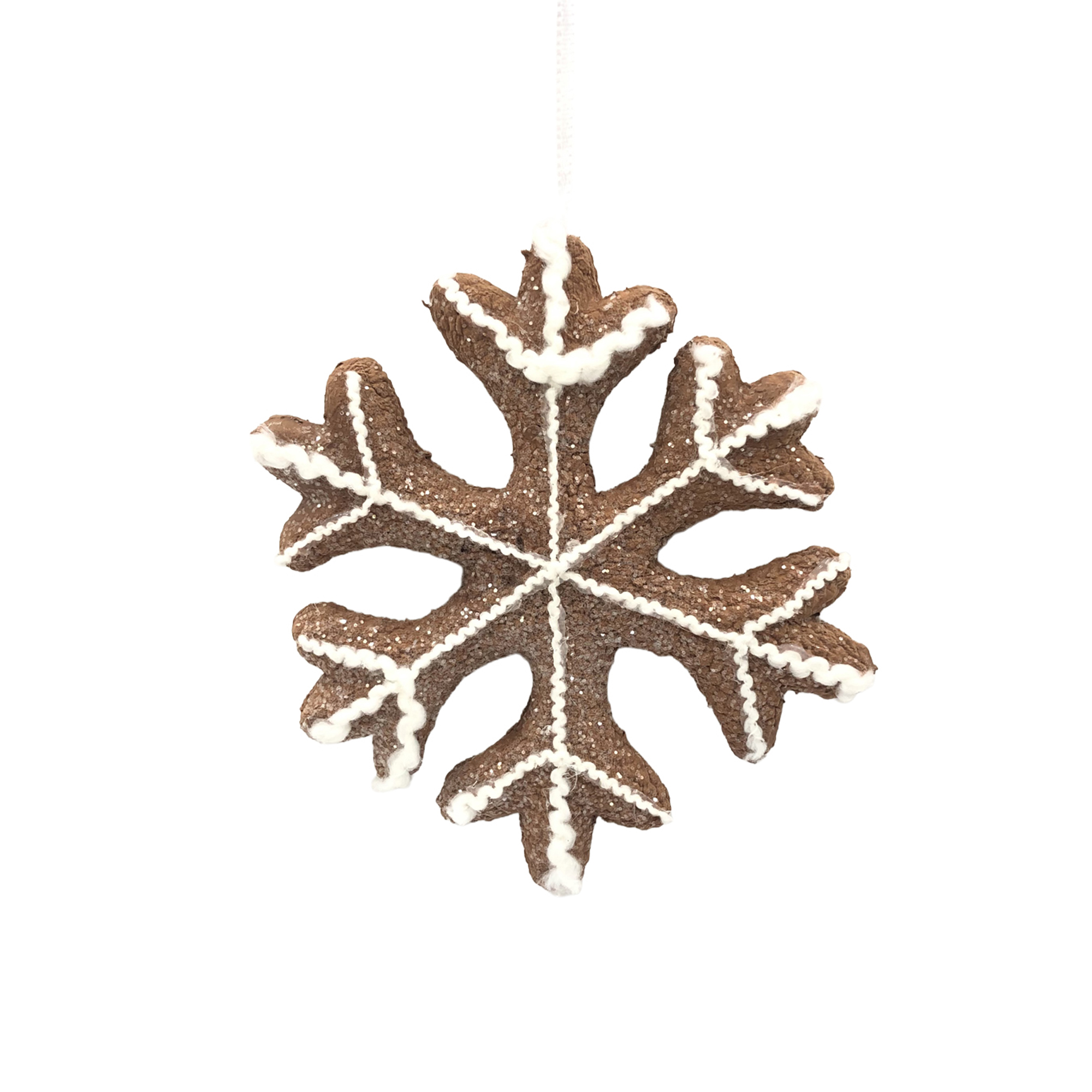 ORN FABRIC GINGERBREAD SNOWFLAKE 4"X1" BROWN/WHITE