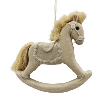 ORN FABRIC ROCKING HORSE 7"X7" CREAM