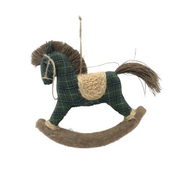 ORN FABRIC ROCKING HORSE 7"X7" GREEN/BROWN/BLACK