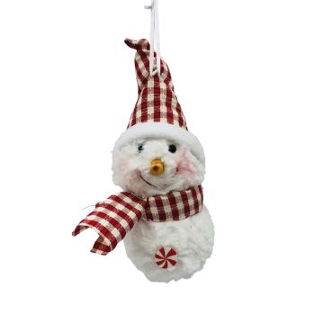 ORN FABRIC SNOWMAN 3"X9" WHITE/RED FUR