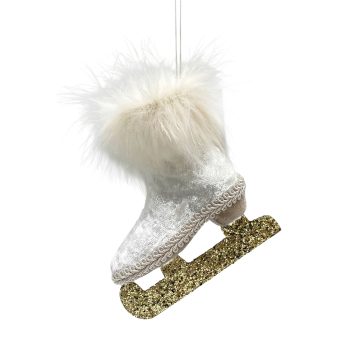 ORN FABRIC ICE SKATES ORN 4"X5" WHITE VELVET/FUR