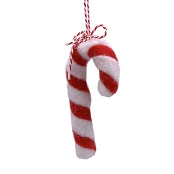 ORN FELT CANDY CANE 2"X4" RED/WHITE