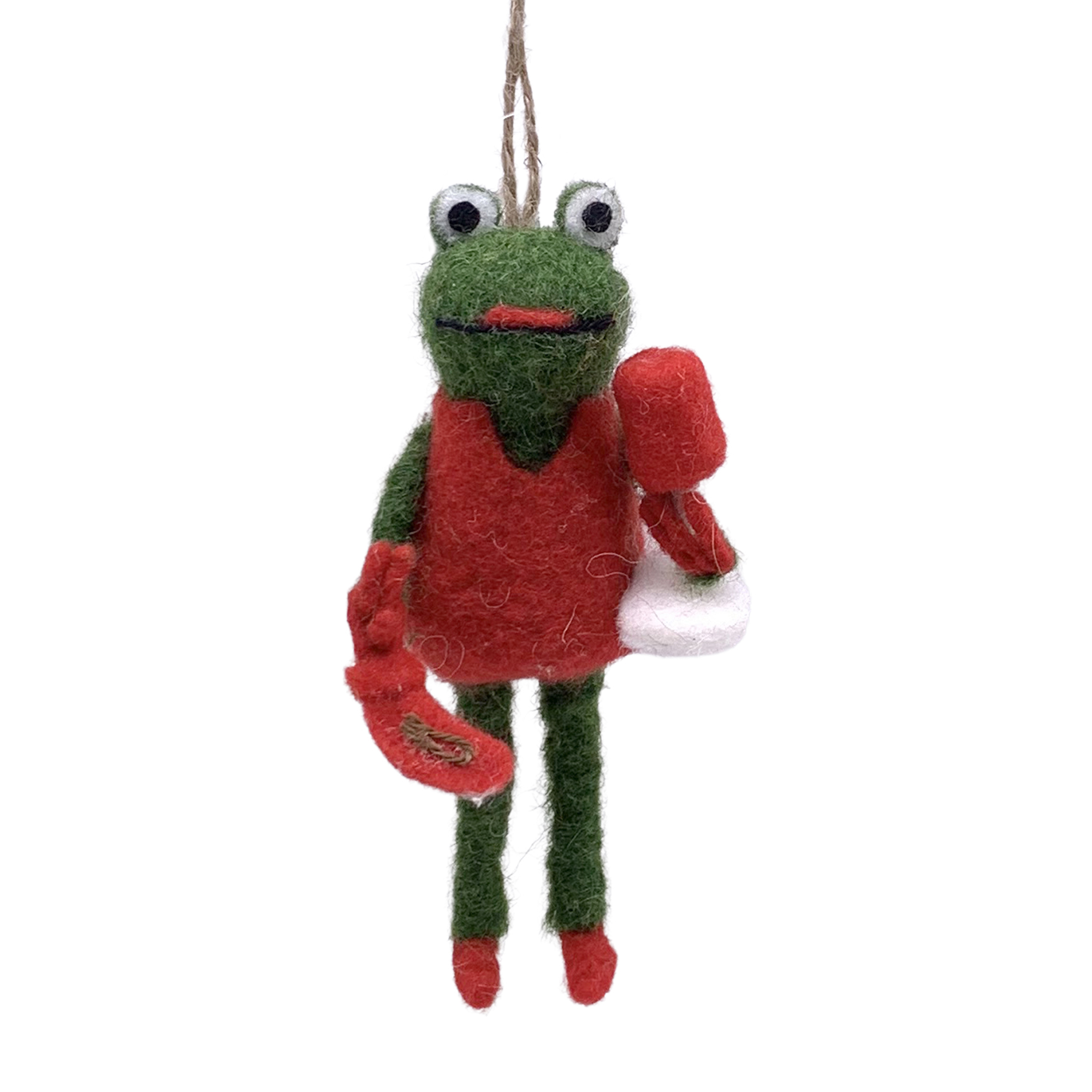 ORN FELT FROG 2"X5" GREEN /RED OUTFIT