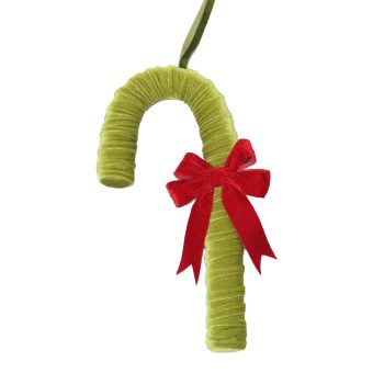 CANDY CANE VELVET 12" LIME GREEN W/RED BOW