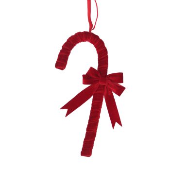 CANDY CANE VELVET 12" RED W/BOW