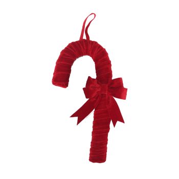 CANDY CANE VELVET 12" RED W/BOW