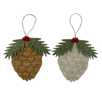 ORN PINE CONE FELT 5" BROWN/BEIGE