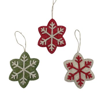ORN SNOWFLAKES 5"X5" RED/BEIGE/GREEN 3 STYLES